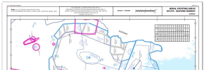 Kart som viser luftsportsområder i sydøstlige Norge (AIP Norge) Planleggings og navigasjonsapper har gjerne en sømløs integrering av den informasjonen som et papirkart har.