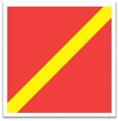 En rød firkant med en oransje diagonal strek viser at manøvreringsområdet er i dårlig stand og at vi må ta spesielt hensyn når vi lander.