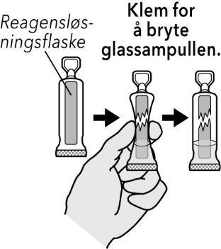2. Klem ÉN GANG for å bryte glassampullen inne i reagensløsningsflasken før du kjører analysen. 3.