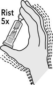 Tilsett reagens: a) Flikk eller rist reagensløsningsflasken slik at all væsken er i bunnen. b) Vri av lokket.