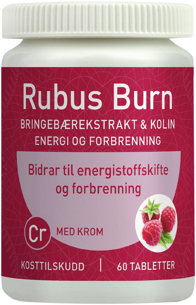 Aries Rubus Burn BRINGEBÆREKSTRAKT & KOLIN Bidrar til energistoffskifte og forbrenning Aries Rubus inneholder bringebærekstrakt med høyt innhold av ketoner som bidrar til energiforbrenning.