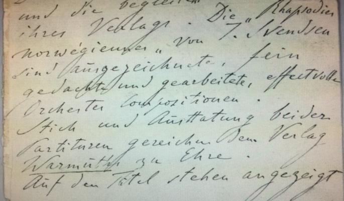 Notetrykk og noteutstyr i begge komposisjonene tjener forlaget Warmuth til ære. Hans von Bülow, 1882: Kristiania 5 Mai 1882.