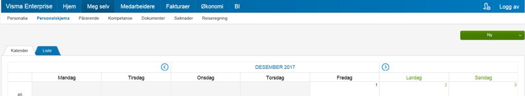 Klikk på Personalskjema for å registrere fråvær, ferie og timelistar: Registrere fråvær 1. Trykk på «ny» - og vel fråvær for å registrere t.d.