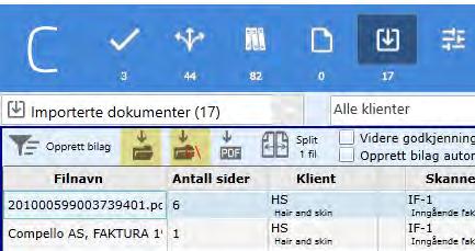 Filene vises i listen til venstre. Håndtere bildefiler i Dokumentimport Når filene er kommet inn i Dokumentimport må du håndtere dem riktig før de går videre i systemet.