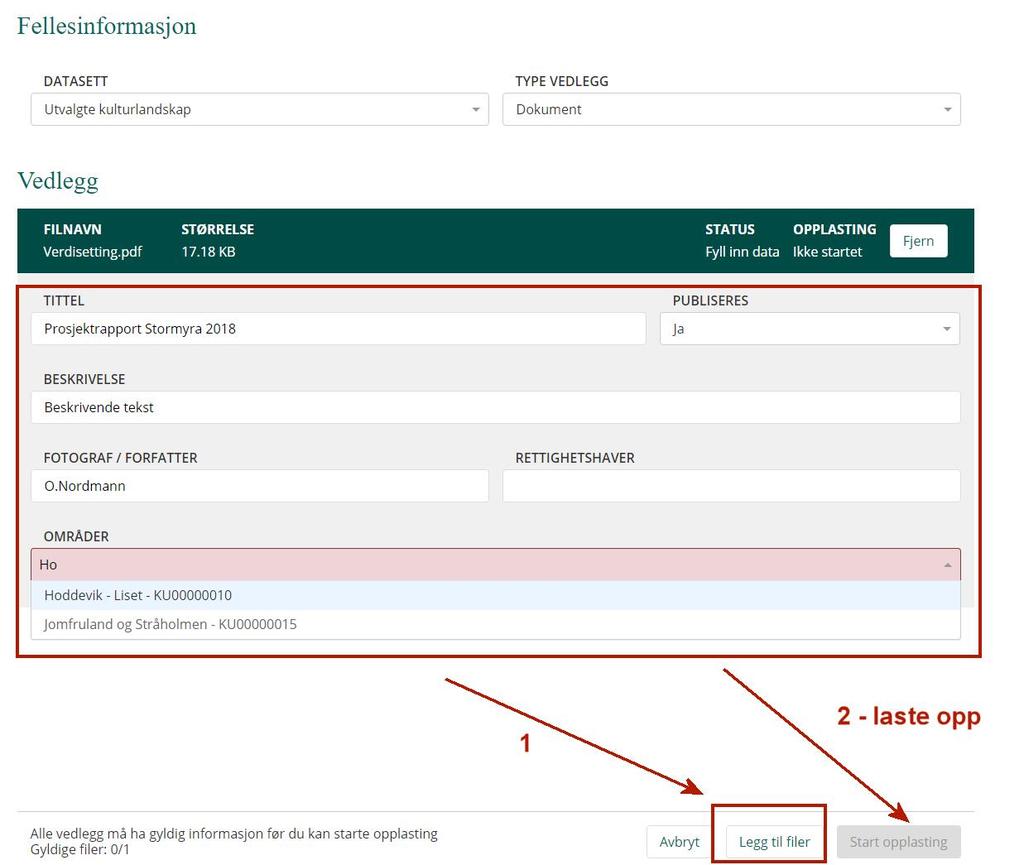 NB: Dersom det er et datasett som gir mulighet for lagring av skjermede datasett, så vil det under overskriften "Fellesinformasjon" dukke opp et ekstra felt som heter "Skjermet".