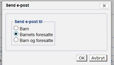 Velg: Ok klikk OK E-post vil åpne seg i Outlook og alle foresatte som meldingen sendes til vil ligge feltet Blilndkopi. Skriv medlinge og send e-posten.