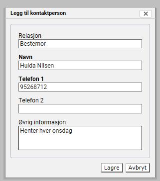 25. Kontaktpersoner Velg register Plasserte barn. Den siste kolonnen i oversiktslisten heter Barnets opplysninger.