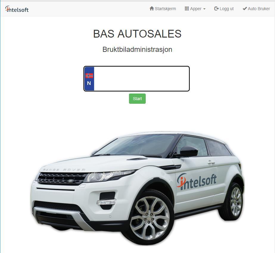 Startskjermen Du kan opprette et nytt, eller søke direkte etter et tidligere registrert kjøretøy ved å skrive inn registreringsnummeret i skiltet og klikke på start knappen.