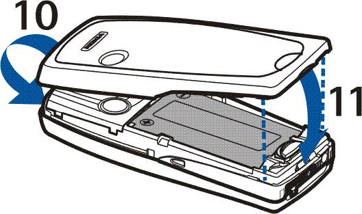6. Slik setter du baksidedekselet på plass igjen: Plasser den øverste delen av baksidedekselet over toppen av telefonen (10).