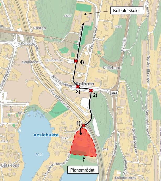 6. Trafikksikker skolevei Bosatte i planområdet sogner til barneskolen Kolbotn skole med en gangavstand på ca. 550 meter fra felt B7, ifølge Google Maps. Ved gange tilsvarer dette ca.