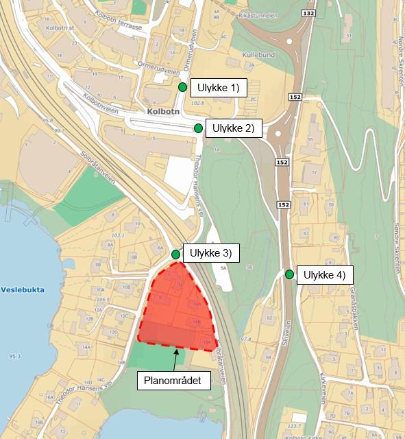 2.2. Trafikkulykker i årene 2007-2016 Registrerte antall ulykker i nærheten av planområdet og alvorlighetsgraden av disse gir en indikasjon på trafikksikkerheten.