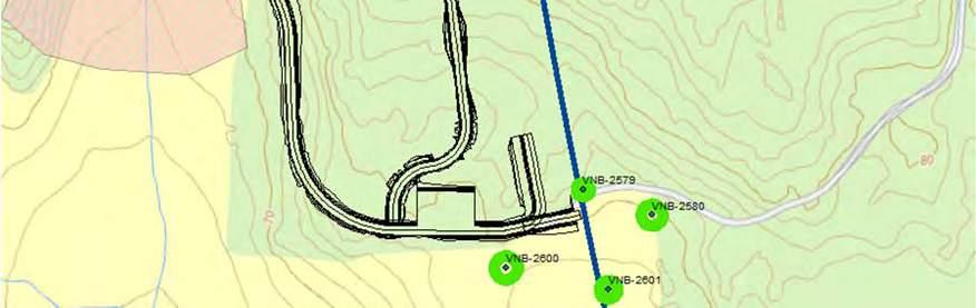 Innenfor markert område går driftsveien gjennom planlagt deponiområde D13, det henvises derfor til egne vurderinger av