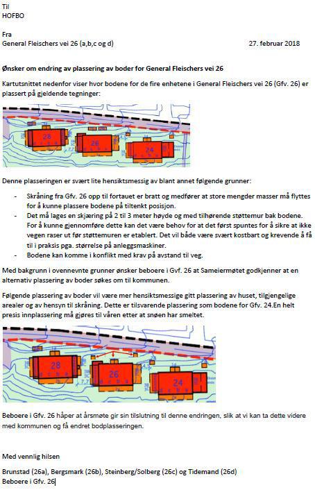 3 Boligsameiet Hofbo B Endret bodplassering General Fleischers vei 26 (sameierne GF 26) Saksframstilling: Forslag til vedtak: Årsmøtet gir sin