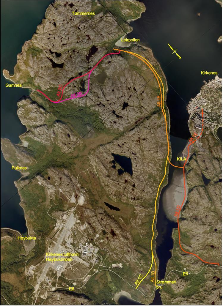 Allerede utredete veitraséer Utredede veitraséer på Tømmerneset/Slambanken: Under arbeidet med kommunedelplan for Tømmernes, vedtatt av kommunestyret 17.6.