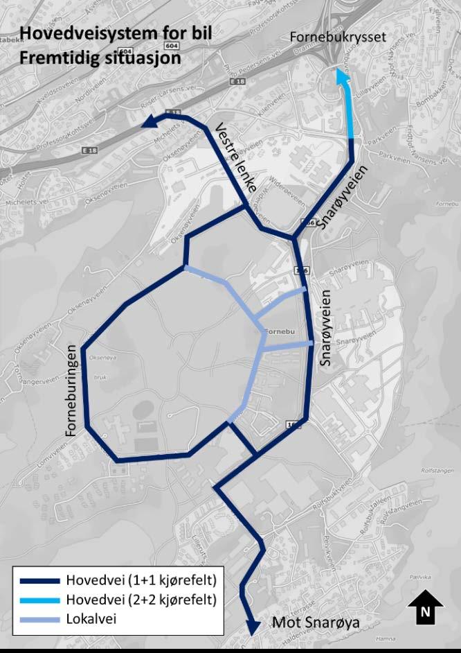 Figur 8: Planlagte gatetverrsnitt i Snarøyveien (Snarøya allé i byplangrepet) og på Forneburingen.