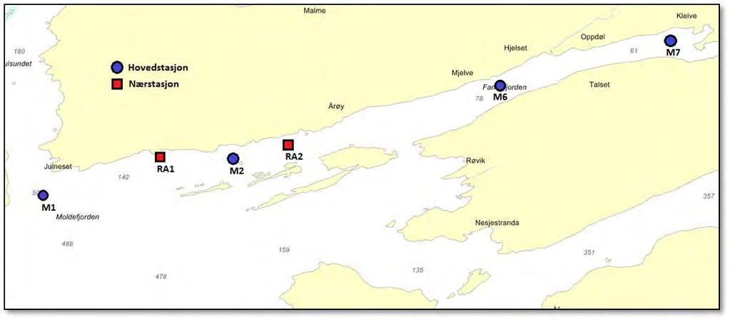 3. Hydrografi og vannkvalitet 3.1. Prøvetakning Prøvetakning ble gjennomført ti ganger ved seks stasjoner (Figur 2) sommeren 2012. Tidspunkt for prøvetakningene er gitt i Tabell 2.