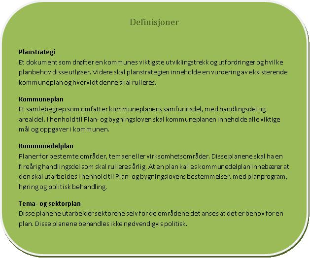 Innledning Sentralt i Plan- og bygningslovens formålsparagraf står bærekraftig utvikling.