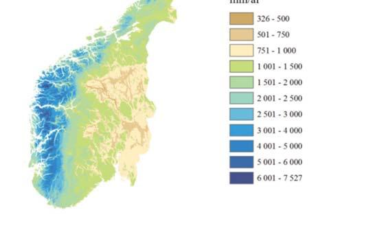 Det er særlig på våren nedbøren har økt og på landsbasis er økningen om våren 10 %, hvor økningen i vårnedbør har vært størst i Trøndelag (15 %).