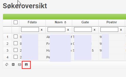 Eksporter utvalget til excel Ved å klikke på ikonet får