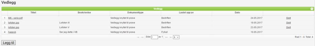 For å se på vedlegg som allerede er lastet opp, klikk på linken i kolonnen Tittel for aktuelt vedlegg.