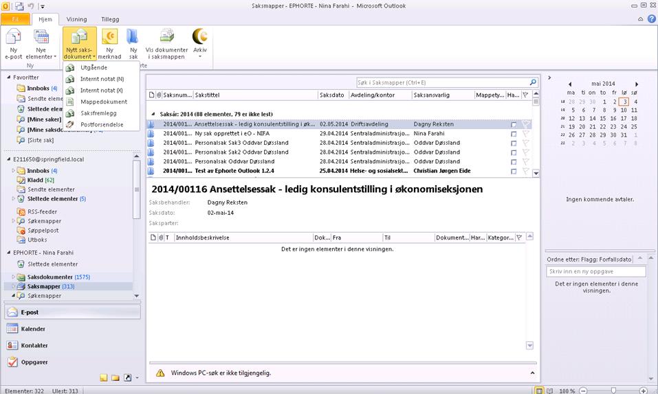 Ny utgående e-post Nytt saksdokument
