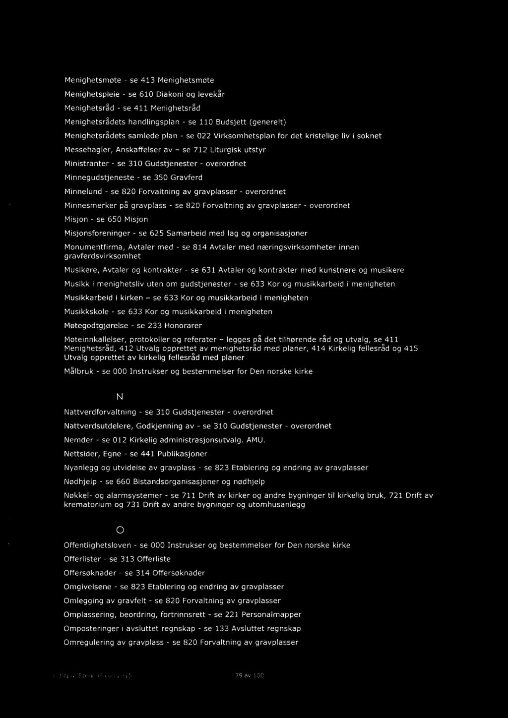 Menighetsmøte - se 413 Menighetsmøte Menighetspleie - se 610 Diakoni og levekår Menighetsråd - se 411 Menighetsråd Menighetsrådets handlingsplan - se 110 Budsjett (generelt) Menighetsrådets samlede
