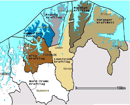 6 Tabell 2: Kart over Finnmark og de enkelte forsyningsområder Planarbeidet er normalt organisert som et prosjekt der de enkelte representanter fra konsesjonærene samtidig utgjør kraftsystemutvalget.