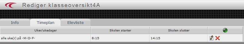 klasse går fra 08:15 14:15 mandag, onsdag og fredag og 08:30 14:30 tirsdag og