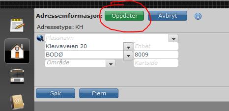 Så må du trykke OPPDATER for å få adressen lagret. **Hvis adressen til eleven mangler i kartgrunnlaget til Skyssweb må det brukes gårdsog bruksnummer i stedet.