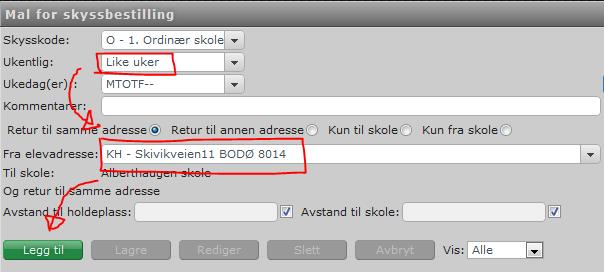 Mal for skyssbestilling ved delt omsorg kun skyss fra den ene forelderen Hvis eleven med delt omsorg kun skal ha skyss fra den ene forelderen må det i <maler for