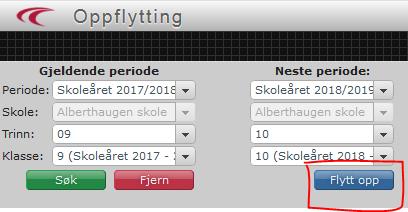 Høyre side viser elever valgt for oppflytting(selected).