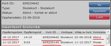 Står det flere kortnummer på en elev er det alltid det sist oppdaterte kortnummeret som er