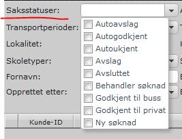 De filter som er mest aktuelt for skolene å sortere på er: Saksstatuser viser nåværende status på sendt skyssøknad Transportperioder viser hvilket skoleår man sorterer på Fornavn, Etternavn Trinn