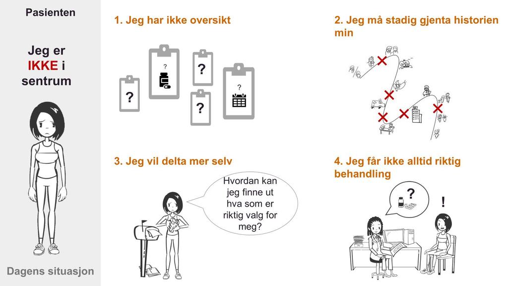 Figur 7 Utfordringer knyttet til kvalitet og effektivitet i dagens situasjon, sett fra pasientens perspektiv 3.3.1.