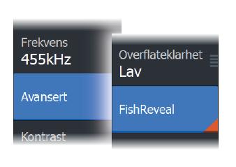 FishReveal Når visningsalternativet er satt til Ned, velger du FishReveal i Avansert-menyen for å vise fiskebuer i DownScan-bildet.