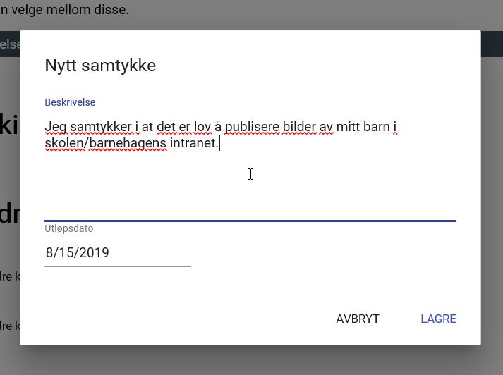 Skriv inn samtykket, velg utløpsdato og klikk