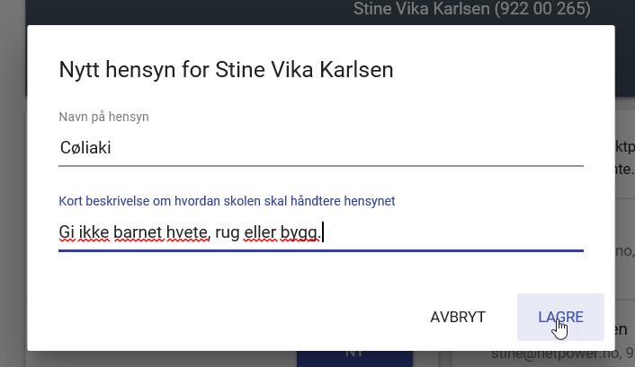 Registrer hensynet og klikk