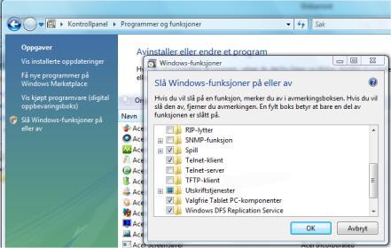 download.com. Installere Telnet i Windows VISTA For å installere Telnet i Vista, gjør som følger: - Gå til Kontrollpanel og Programmer og funksjoner - Velg Windowsfunksjoner på eller av.