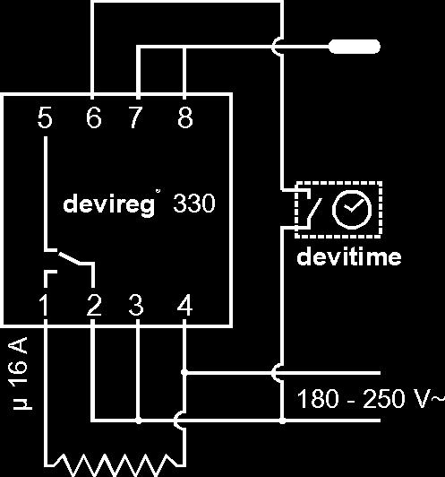 Driftsspenning: 180 V - 250 V Belastning: 16 A Induktiv belastning: cosφ= 0,3 Maks 4 A Kontroll lampe: LED diode Omgivelsestemp.