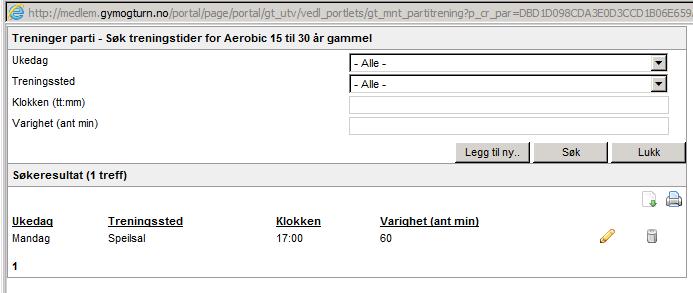 For å slette en treningstid, så bruker du søppelbøtta, og for å endre på treningstiden (sted eller tidspunkt) så bruker