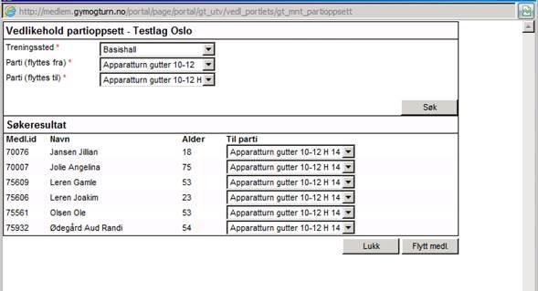 Når du trykker på søk, så får du opp alle de som har status påmeldt på det partiet du vil flytte fra.