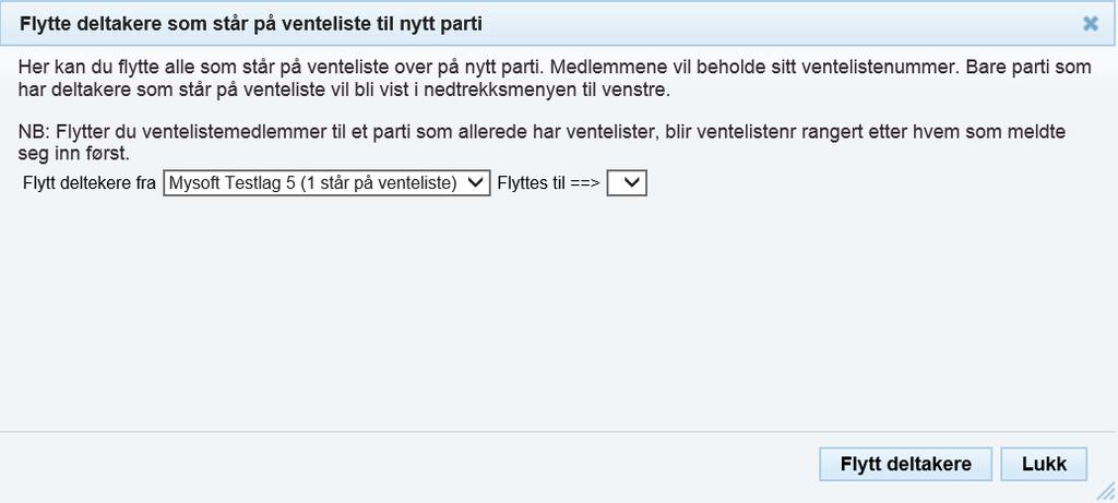 Velg parti som de skal flyttes til og klikk på «Flytt deltakere» Medlemskontingent: Medlemskontingenten og fakturering av denne forholder seg til hvilken status medlemmet har ved