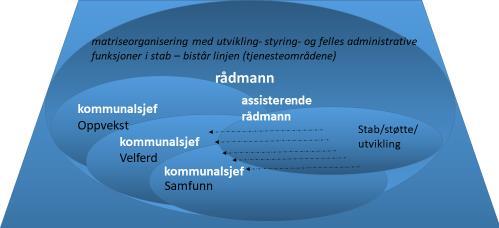 Administrativ organisering 3 tjenesteområder Målgrupper/oppgaver: Oppvekst: Aldersgruppen 0 til voksen Velferd: Innbyggere med behov for velferdstjenester Samfunn: arealforvaltning, infrastruktur,