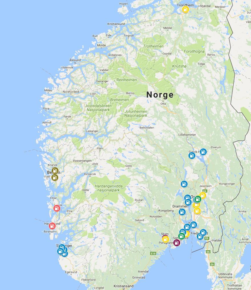 VEDLEGG 1 OVERSIKT OVER FYLLESTASJONER FOR GASS I NORGE Fyllestasjoner for CBG og LBG i Norge Kilde: Biogassoslofjord.