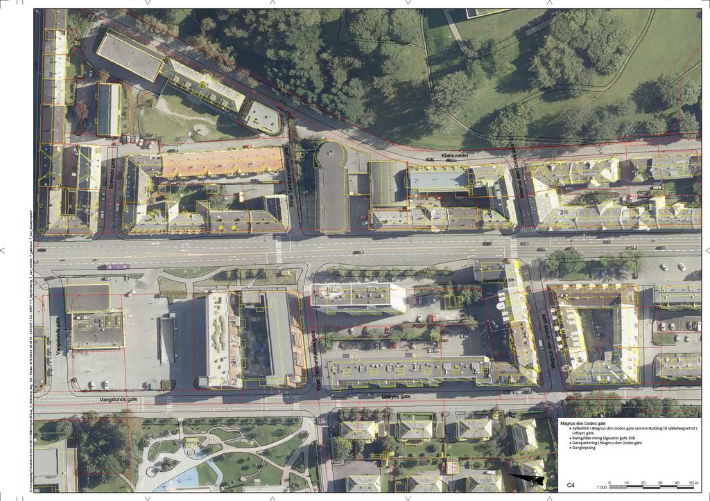 Kartgrunnlag C4 Magnus den Godes gate Magnus den Godes gate, hovedutfordringer: Sykkelfelt i Magnus den Godes gate