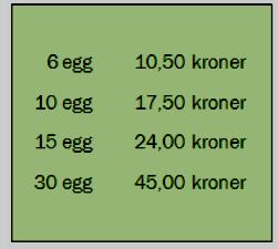 Undersøk om antall egg og pris er proporsjonale størrelser. E14 (Eksamen 1P høst 2016, del 1) Et firma som selger settepoteter, har lagt ut prislisten nedenfor.