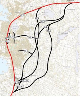 nasjonale naturmanfaldverdiar. Motsegna frå Fylkesmannen i Rogaland er dermed tatt til følgje.» De ulike alternativene fremgår av kartet under.