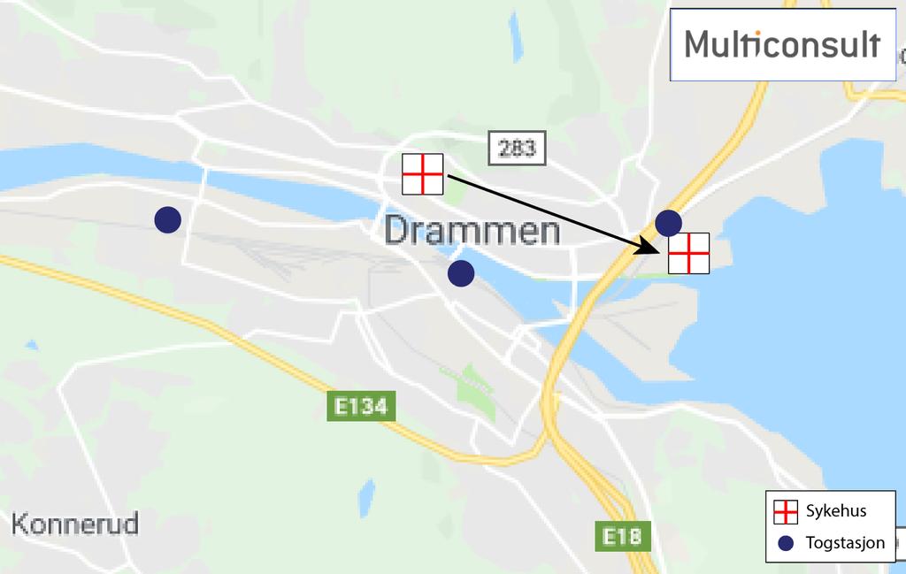 2 Dagens situasjon 2 Dagens situasjon Sykehuset flyttes fra Drammen sentrum til Brakerøya.