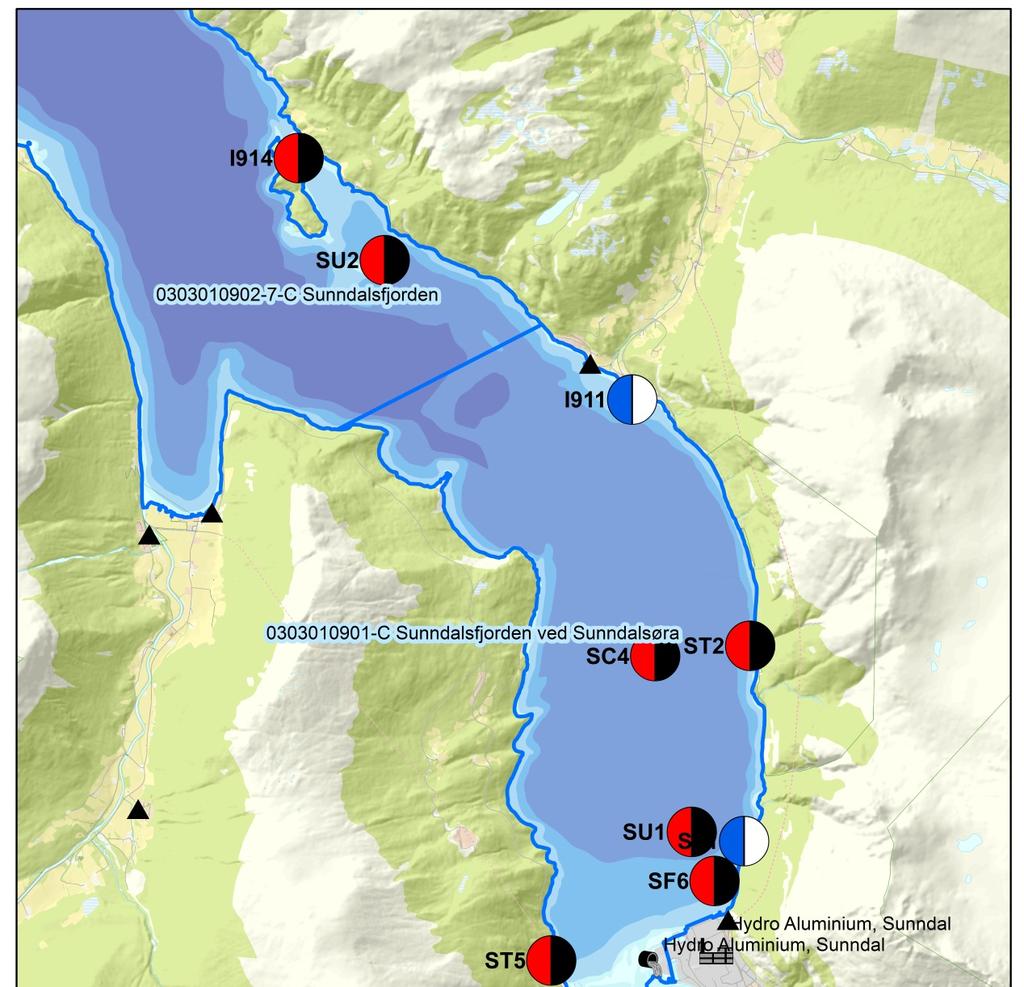 NIVA 6980-2016 Figur 9. Oversikt over økologisk og kjemisk tilstand for alle stasjoner.