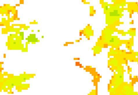 egnethetsindeksen vises som piksler på et kart, der fargen på pikslene angir hvor høy score området oppnår på egnethetsindeksen.